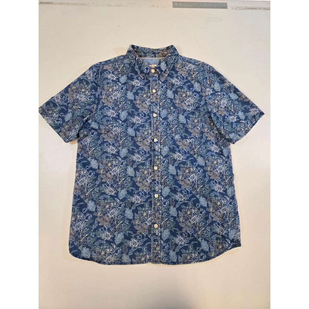 Fat Face Mens Large Blue Floral Botanical Cotton Short Sleeve Button Down Shirt - Picture 1 of 12